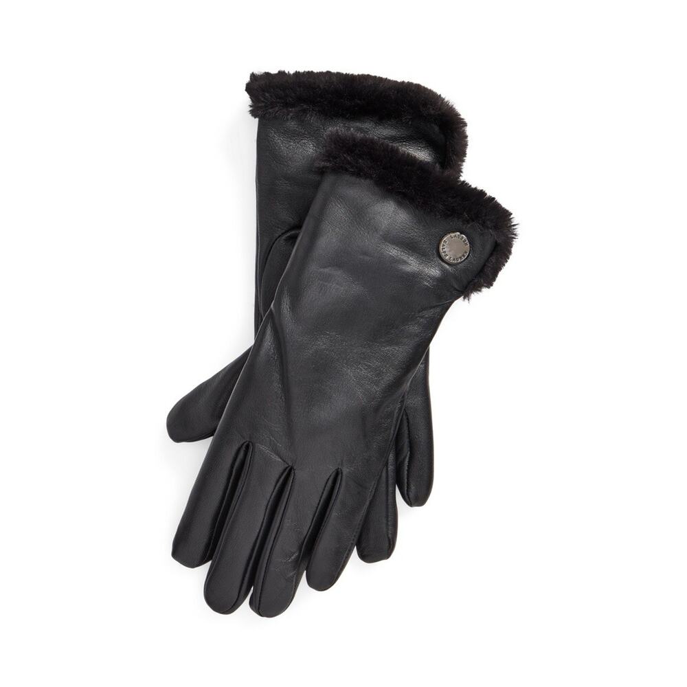 NWT LAUREN RALPH LAUREN Faux Fur Plush Lined Leather Gloves Small